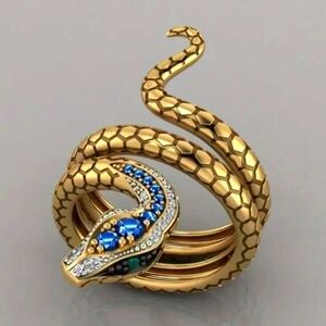 Gold and Blue Snake Ring
